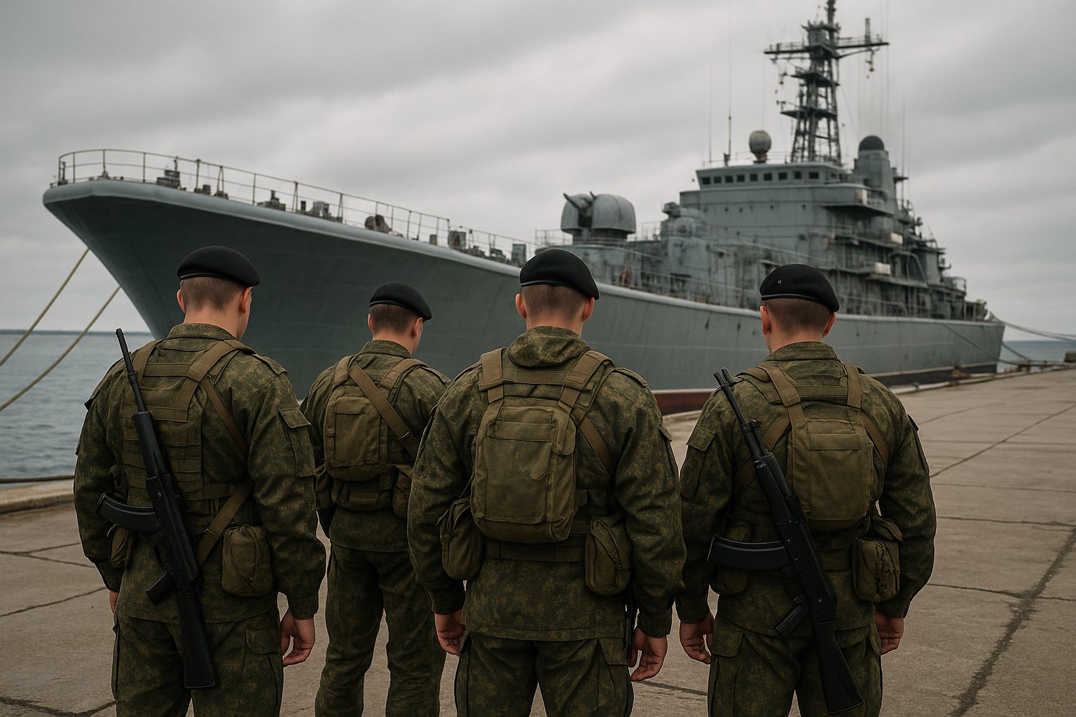 Морские пехотинцы у десантного корабля