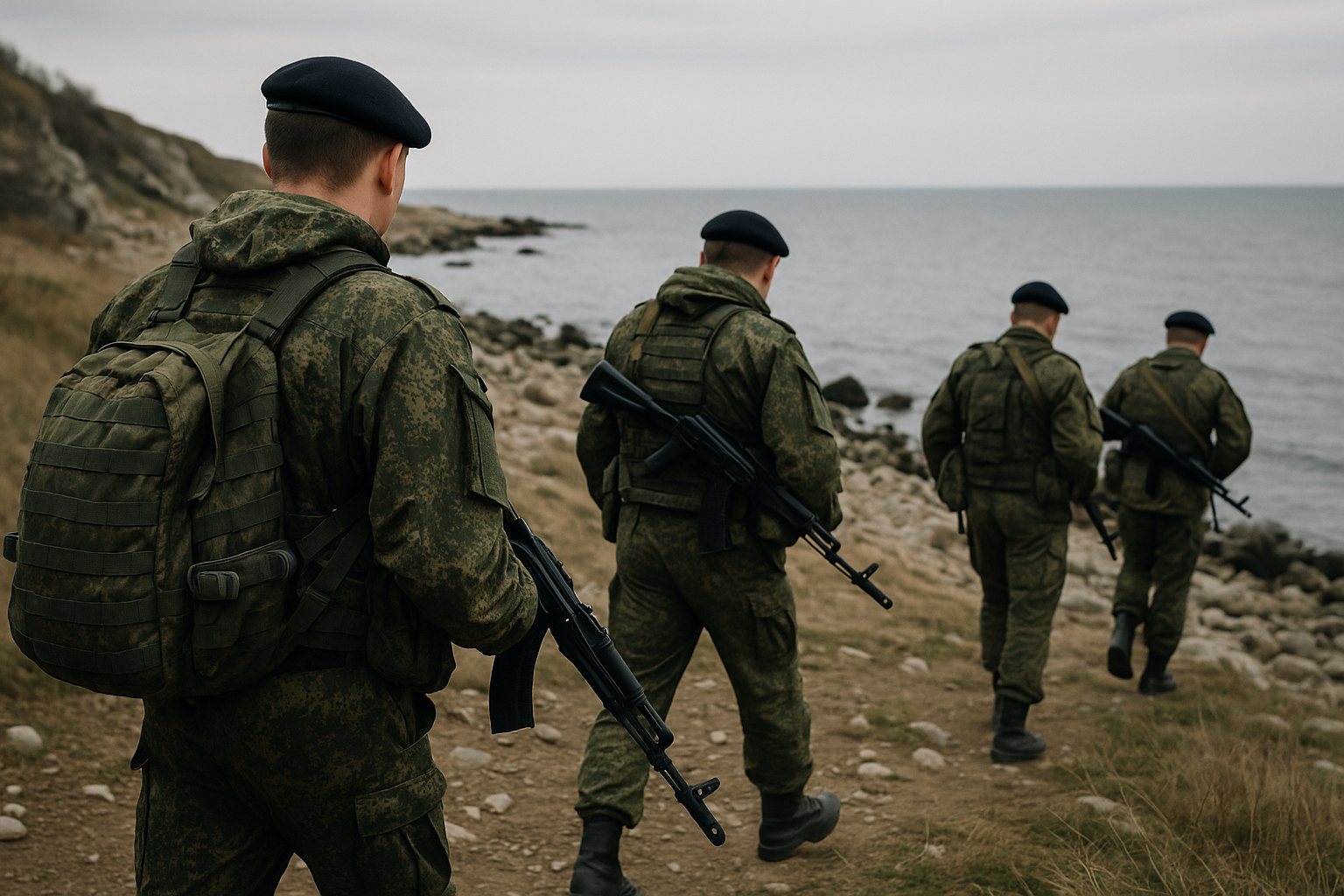 Военнослужащие морской пехоты на прибрежном полигоне