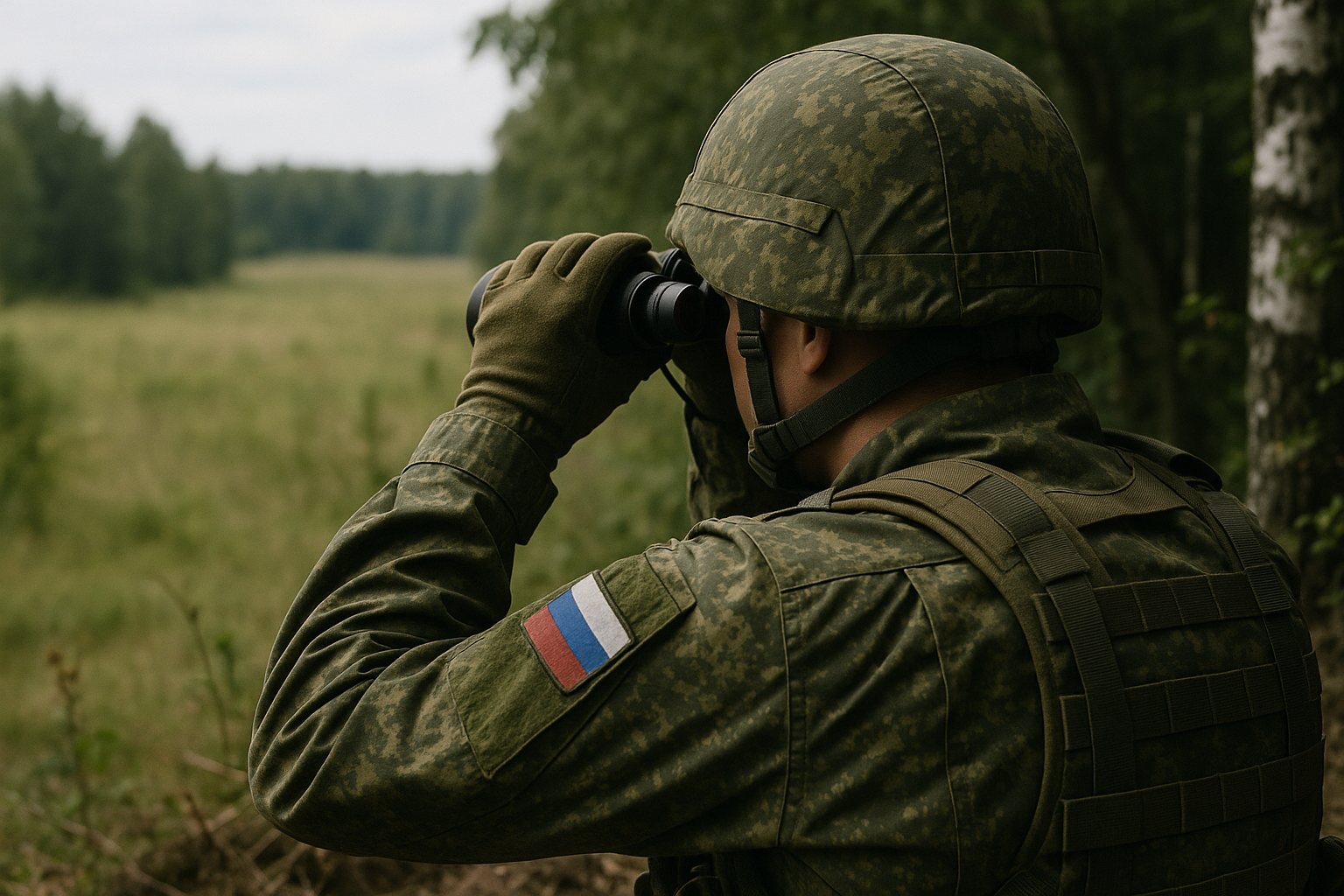 Военнослужащий ведёт наблюдение