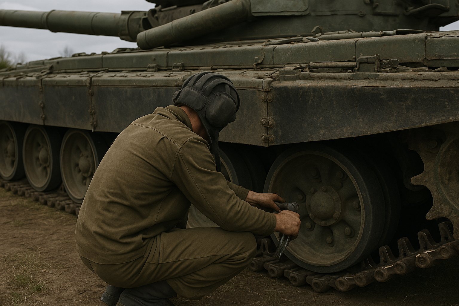 Обслуживание гусениц танка